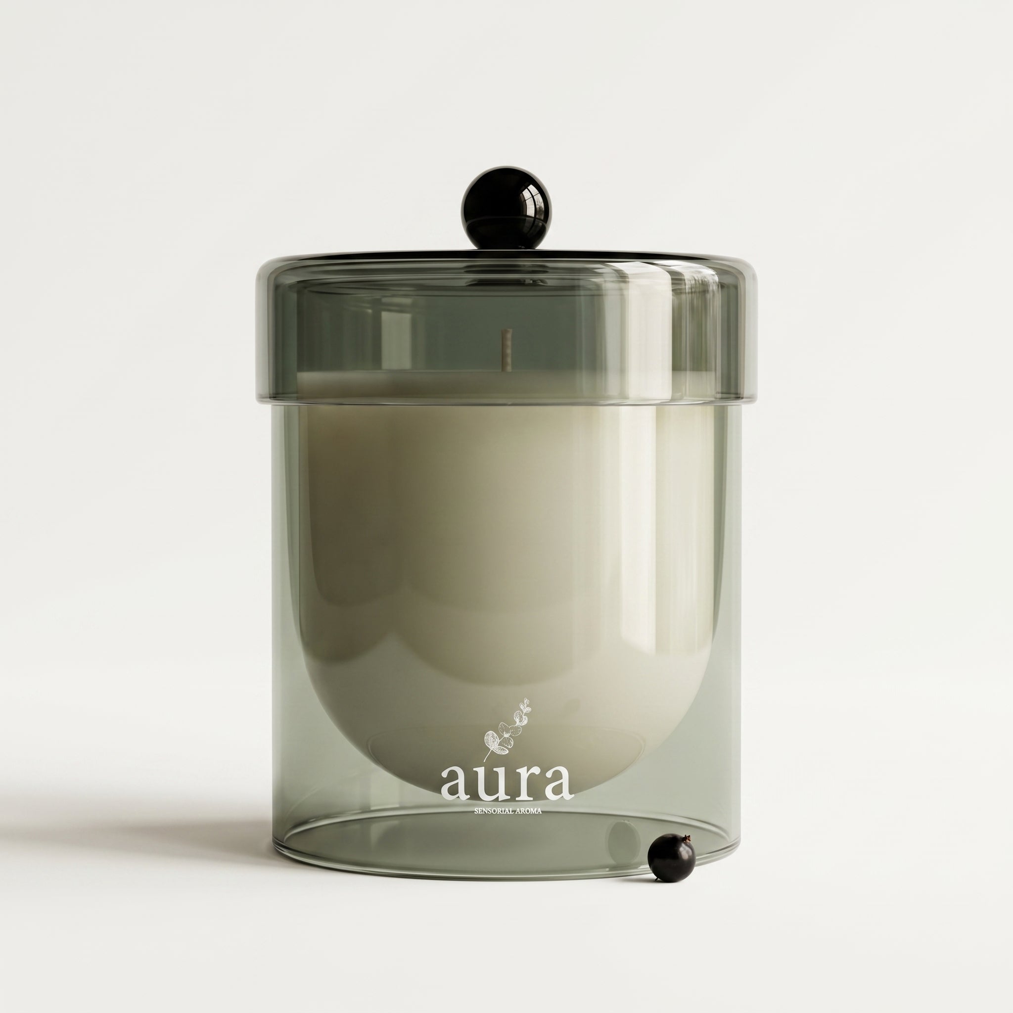 Cassis scented candle - blackcurrant and wild rose, smoked sage glass with ivory wax