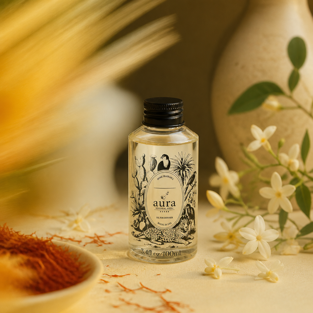 AURA Corsica fragrance oil 100 mL — styled scene 1