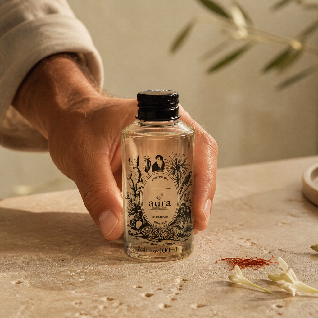 AURA Corsica fragrance oil 100 mL — styled scene 2