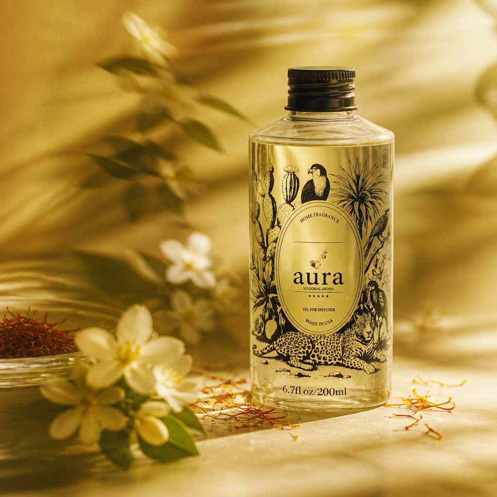 AURA Corsica fragrance oil 200 mL — styled scene 1