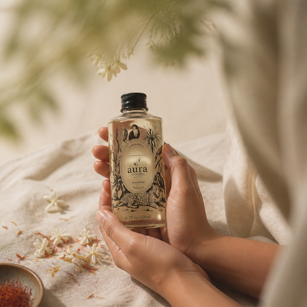 AURA Corsica fragrance oil 200 mL — styled scene 2