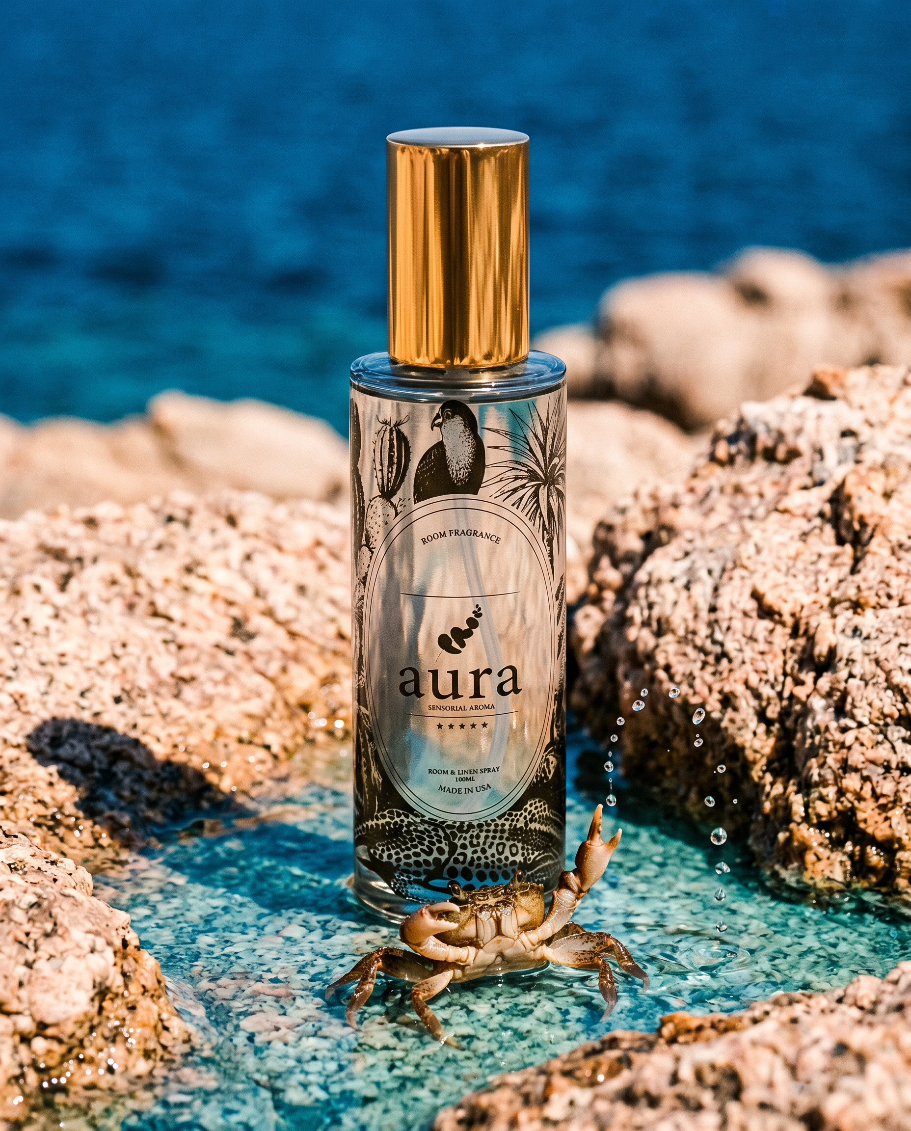 Corsica Room & Linen Spray — styled still life