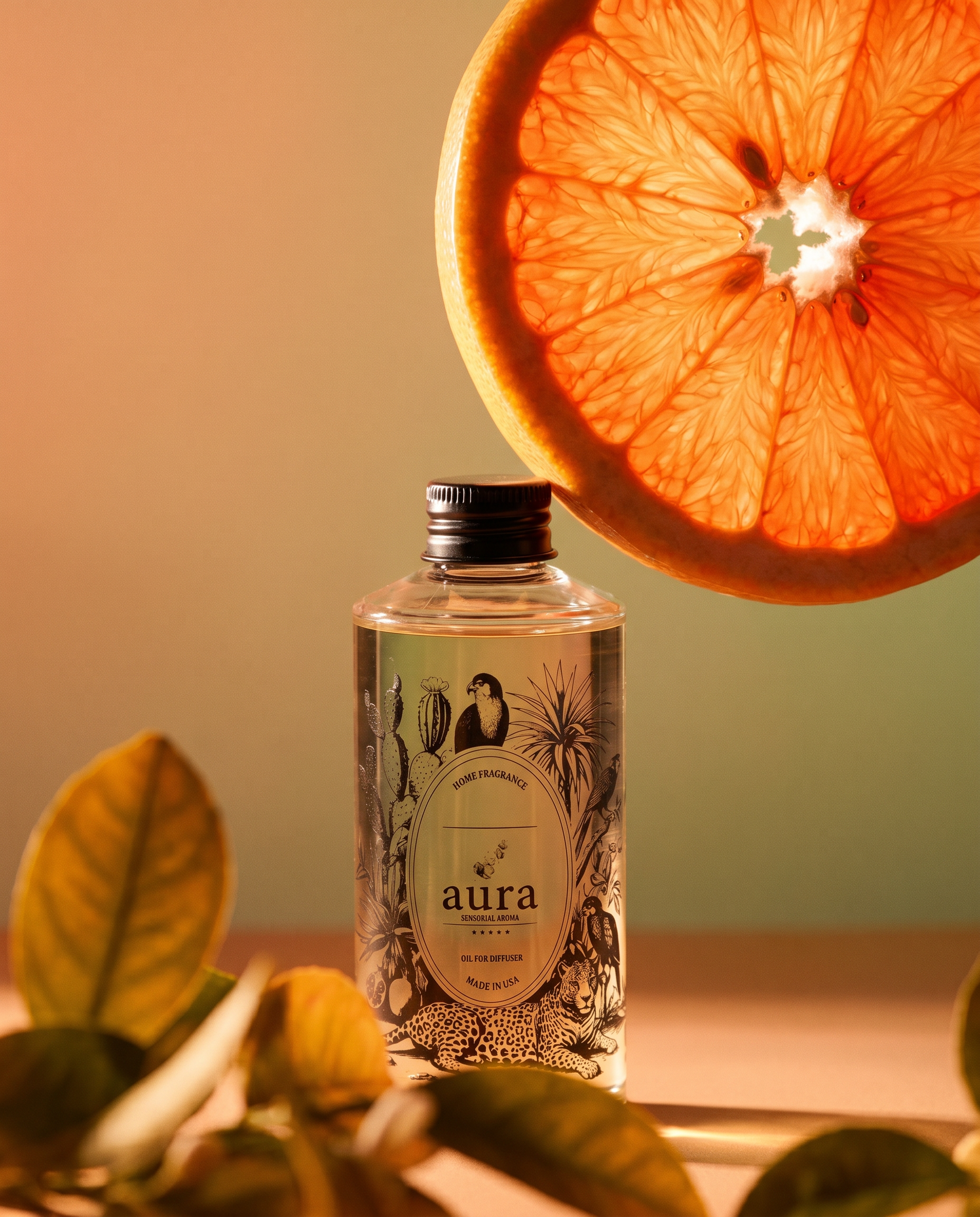 AURA Marseille fragrance oil 200 mL — styled scene 1
