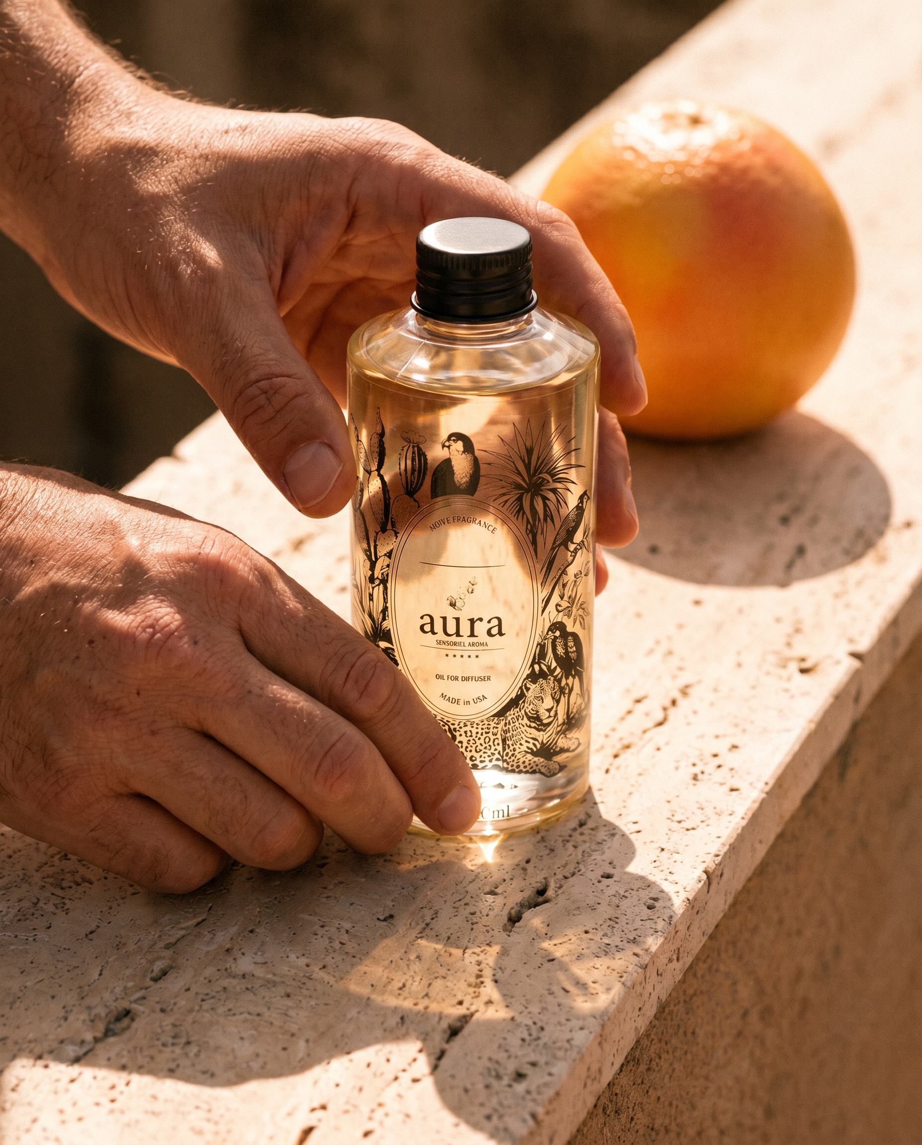 AURA Marseille fragrance oil 200 mL — styled scene 2