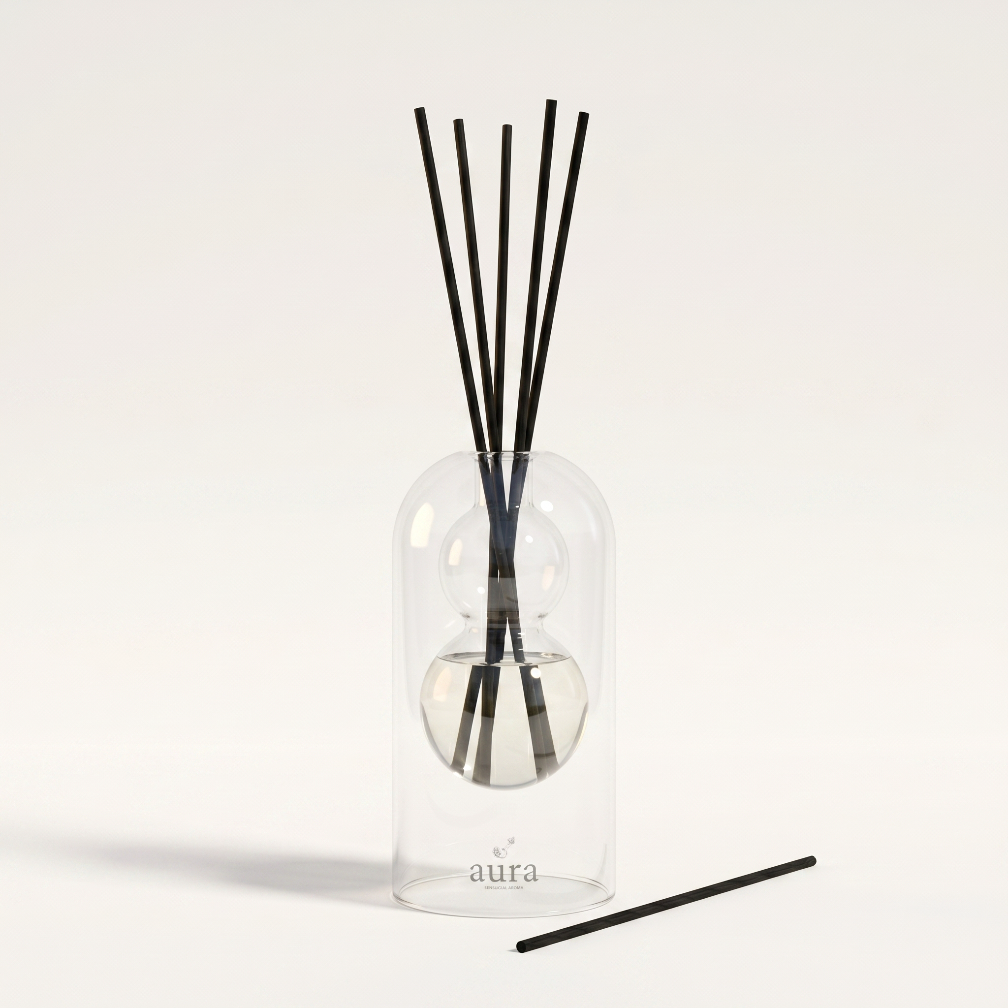 Marseille reed diffuser - glass bottle with rattan reeds, product packshot