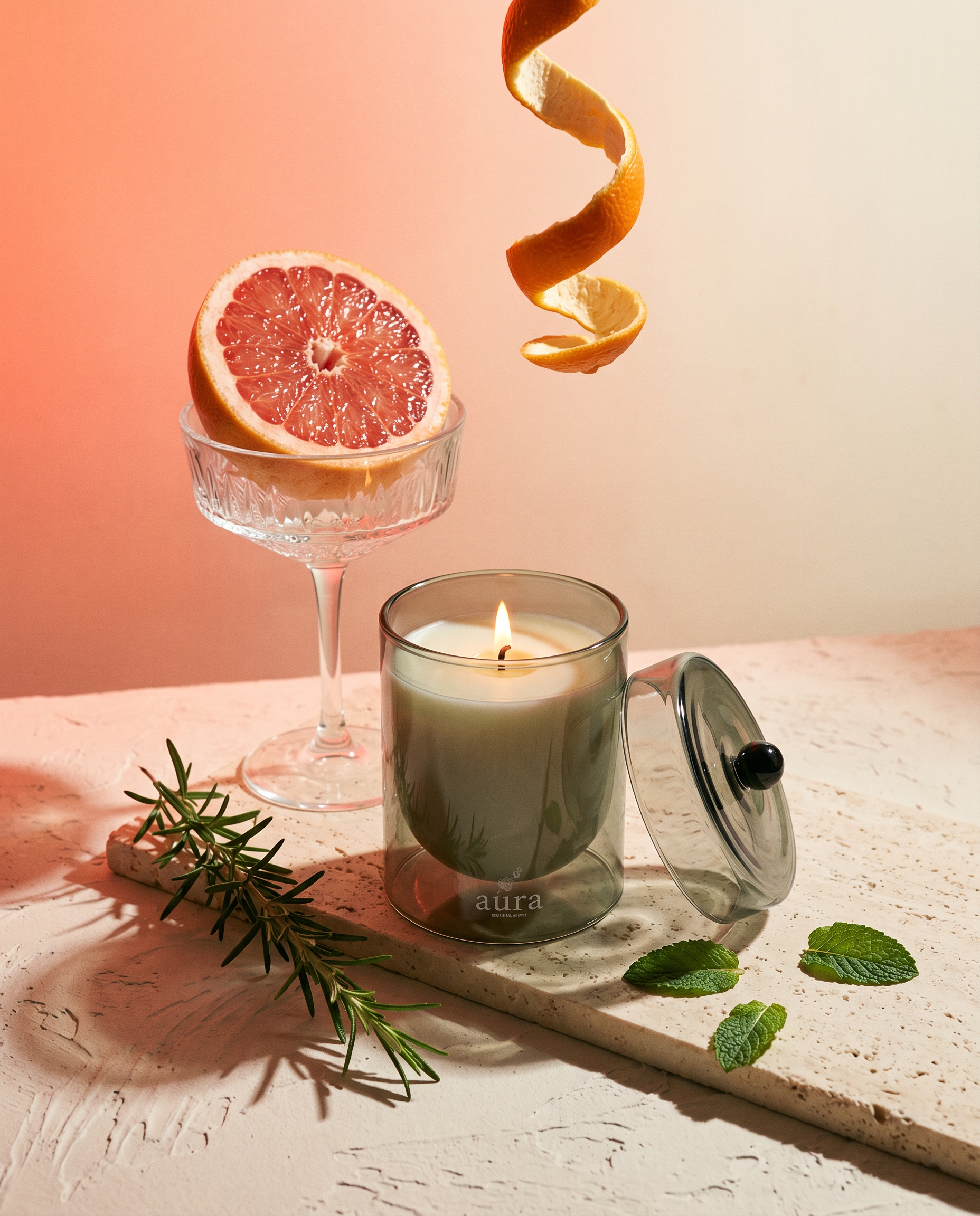 Marseille scented candle lit - Provencal editorial still life