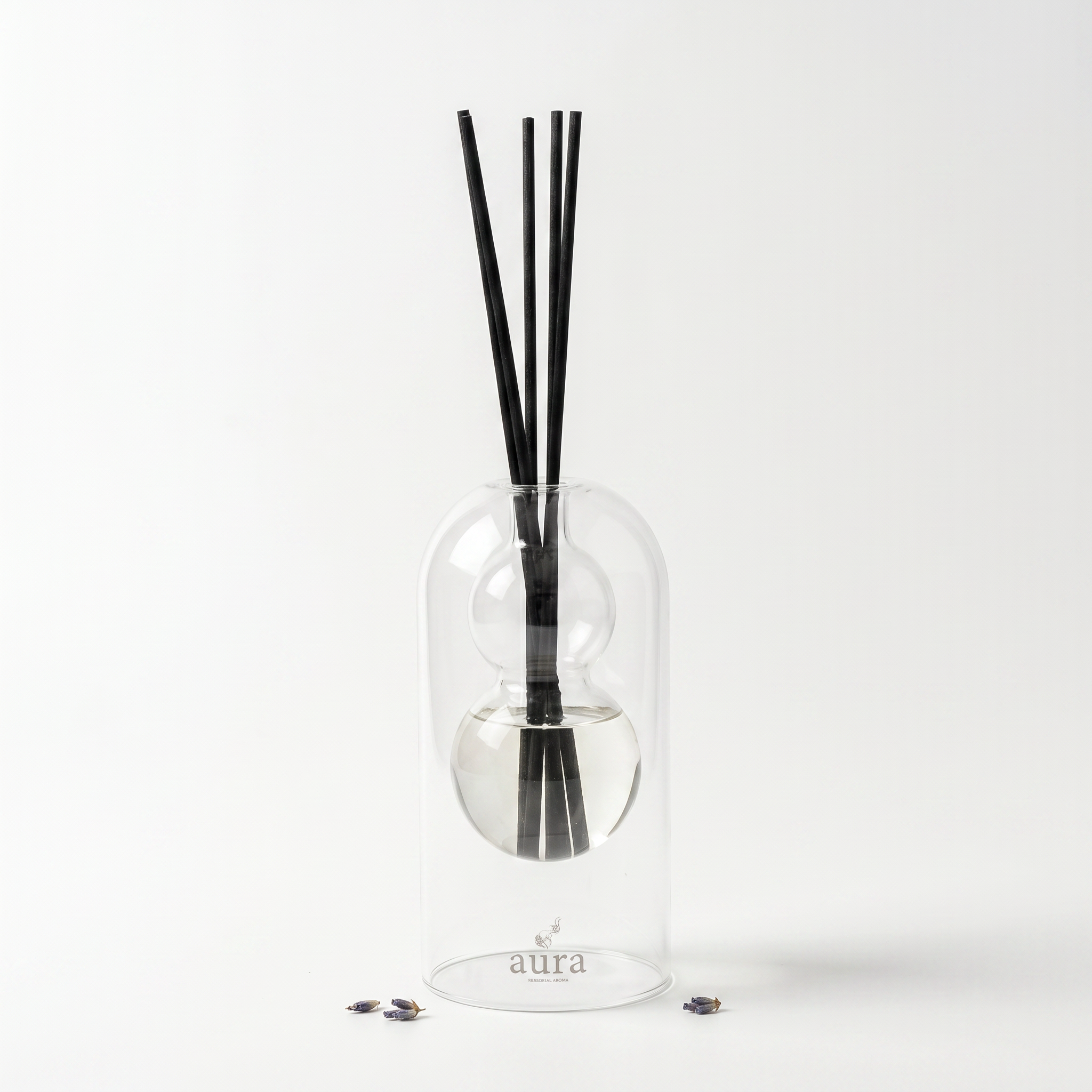 Provence reed diffuser - glass bottle with rattan reeds, product packshot