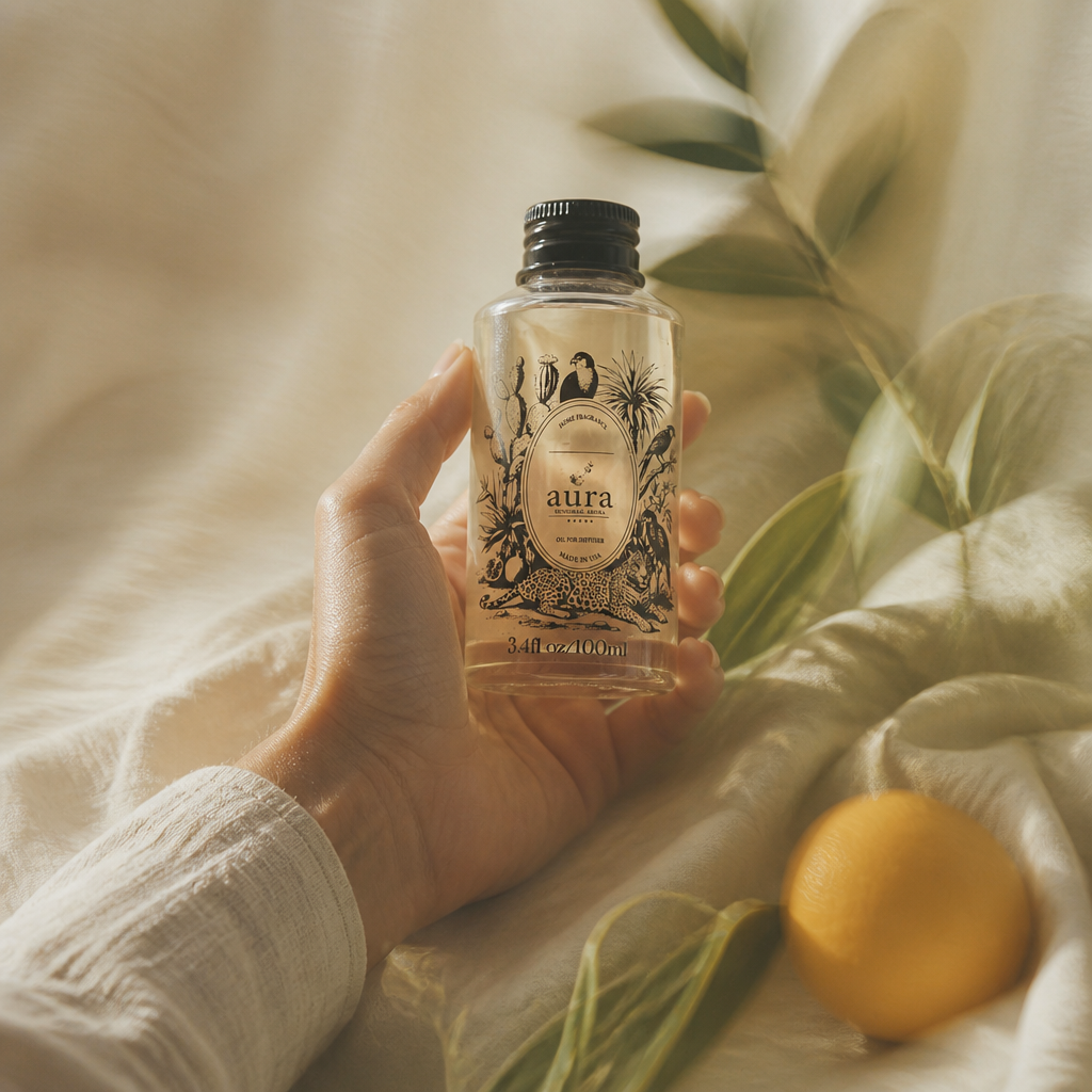 AURA Saint Tropez fragrance oil 100 mL — styled scene 2
