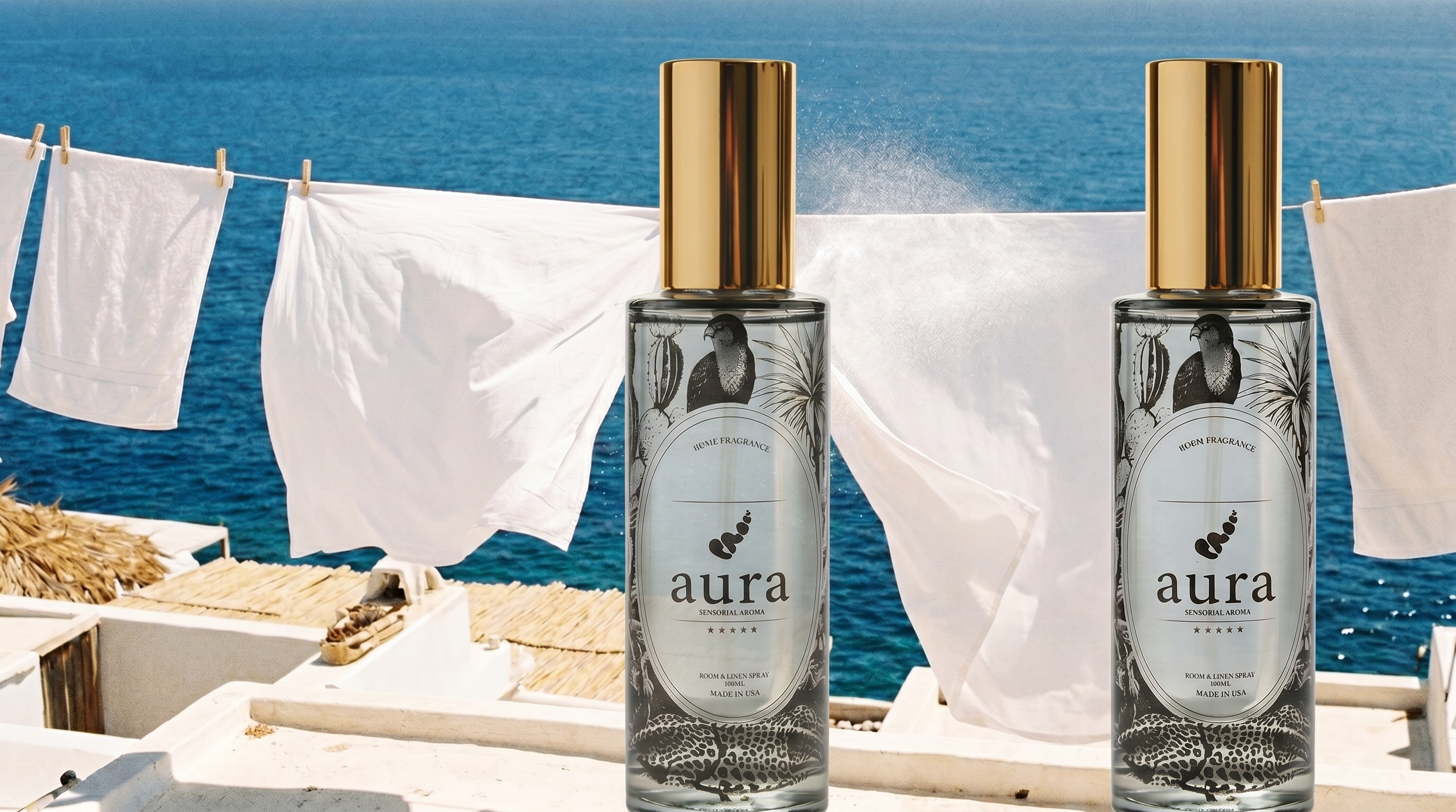 Saint Tropez Room & Linen Spray — styled still life