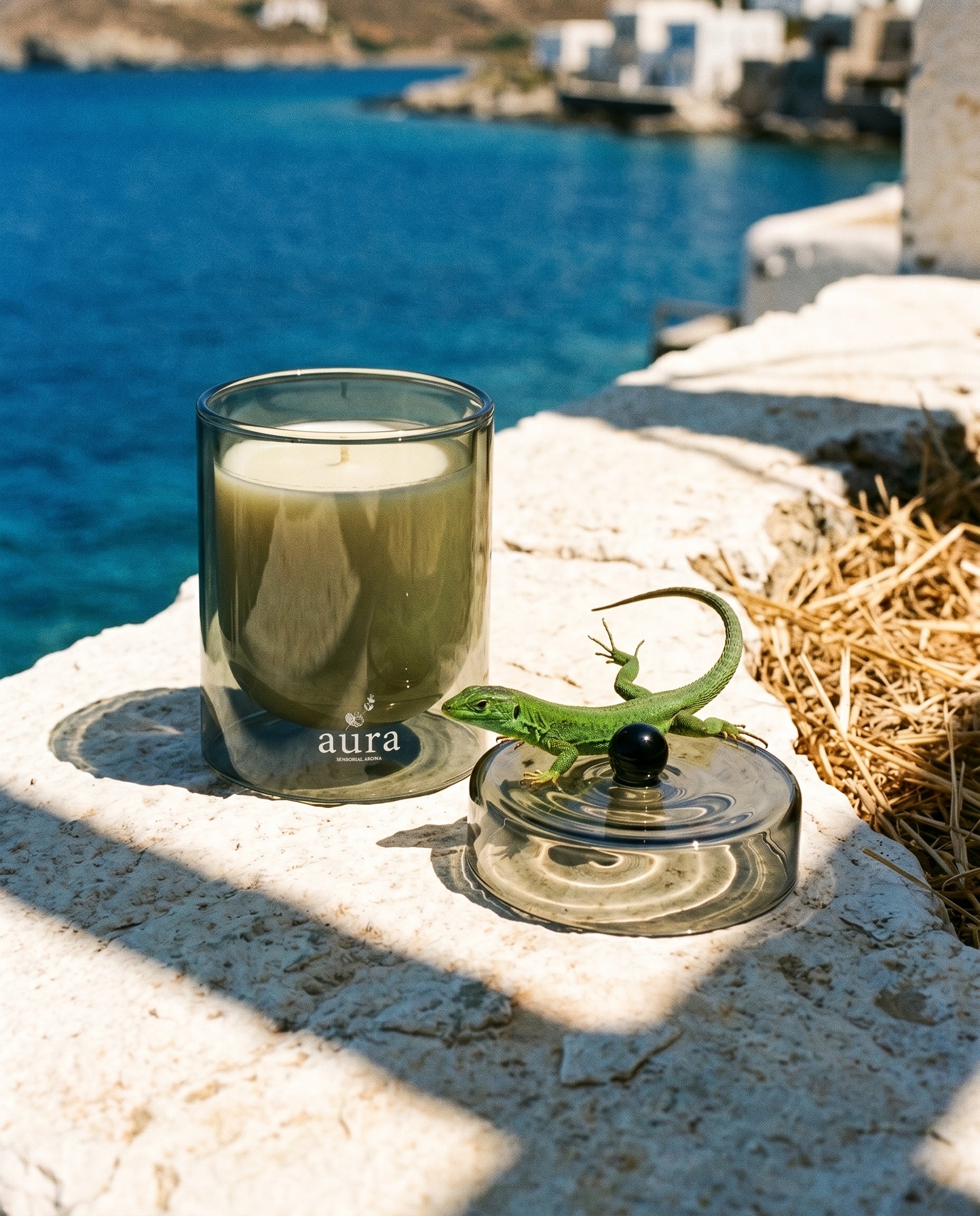 Saint Tropez scented candle styled in a Riviera interior