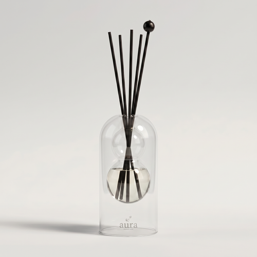 Capri reed diffuser - glass bottle with rattan reeds, product packshot