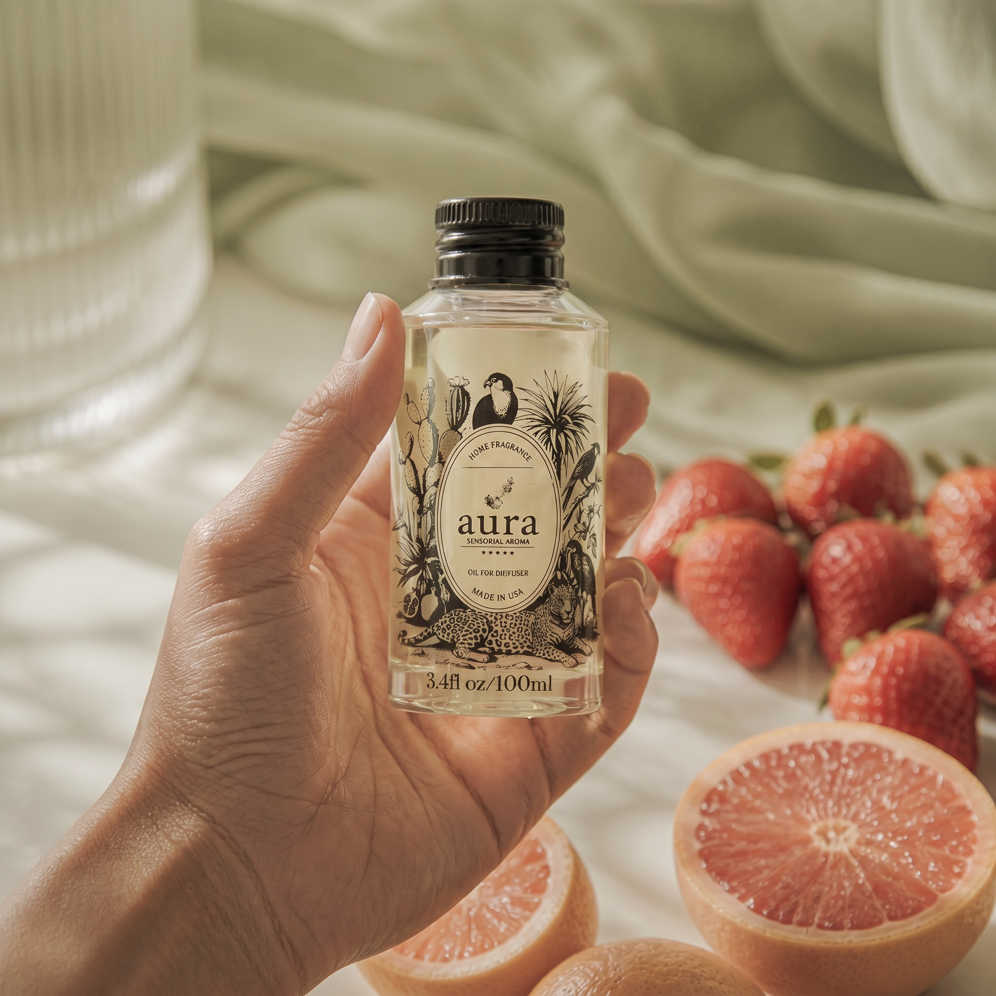 AURA Maddalena fragrance oil 100 mL — styled scene 2