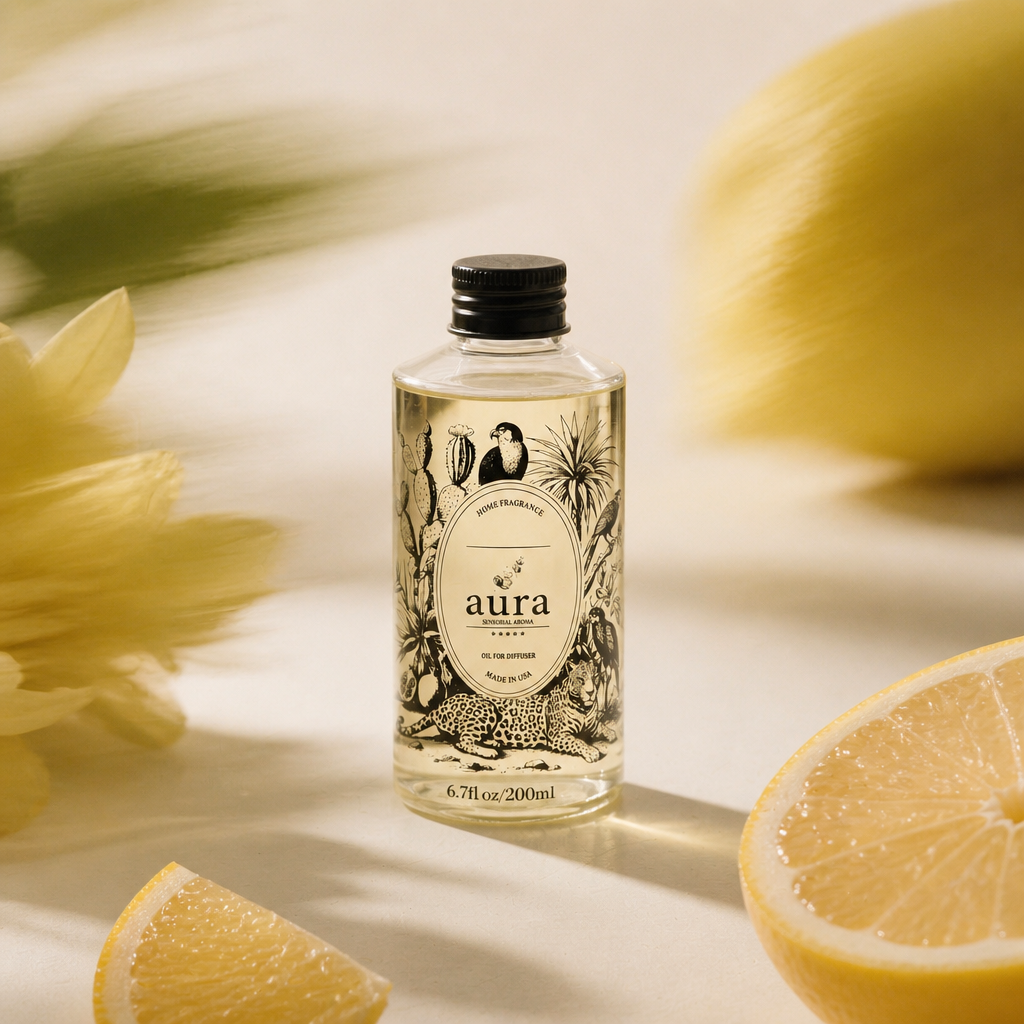 AURA Maddalena fragrance oil 200 mL — styled scene 1