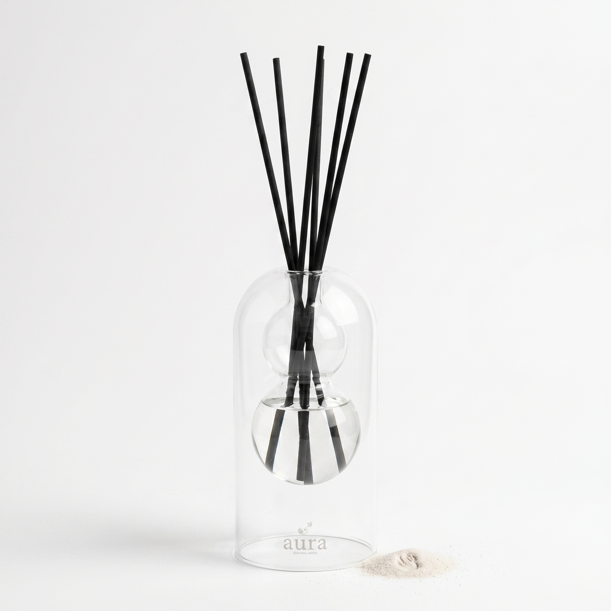 Maddalena reed diffuser - glass bottle with rattan reeds, product packshot
