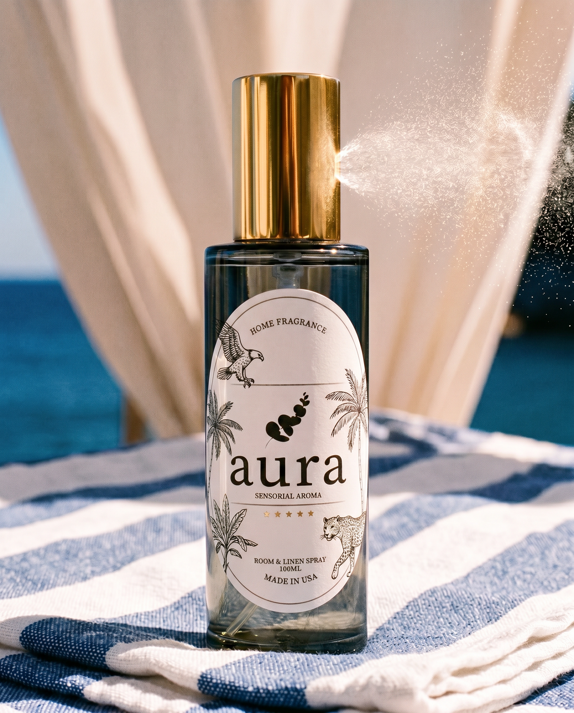 Ponza Room & Linen Spray — styled still life
