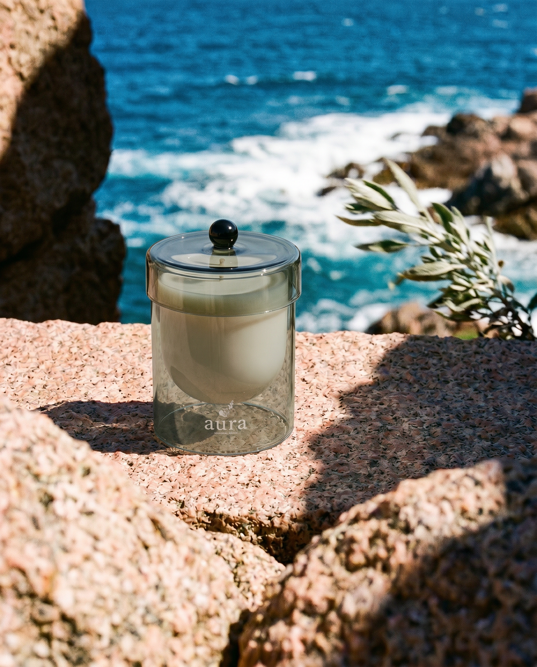 Sardegna scented candle lit - Sardinian editorial still life