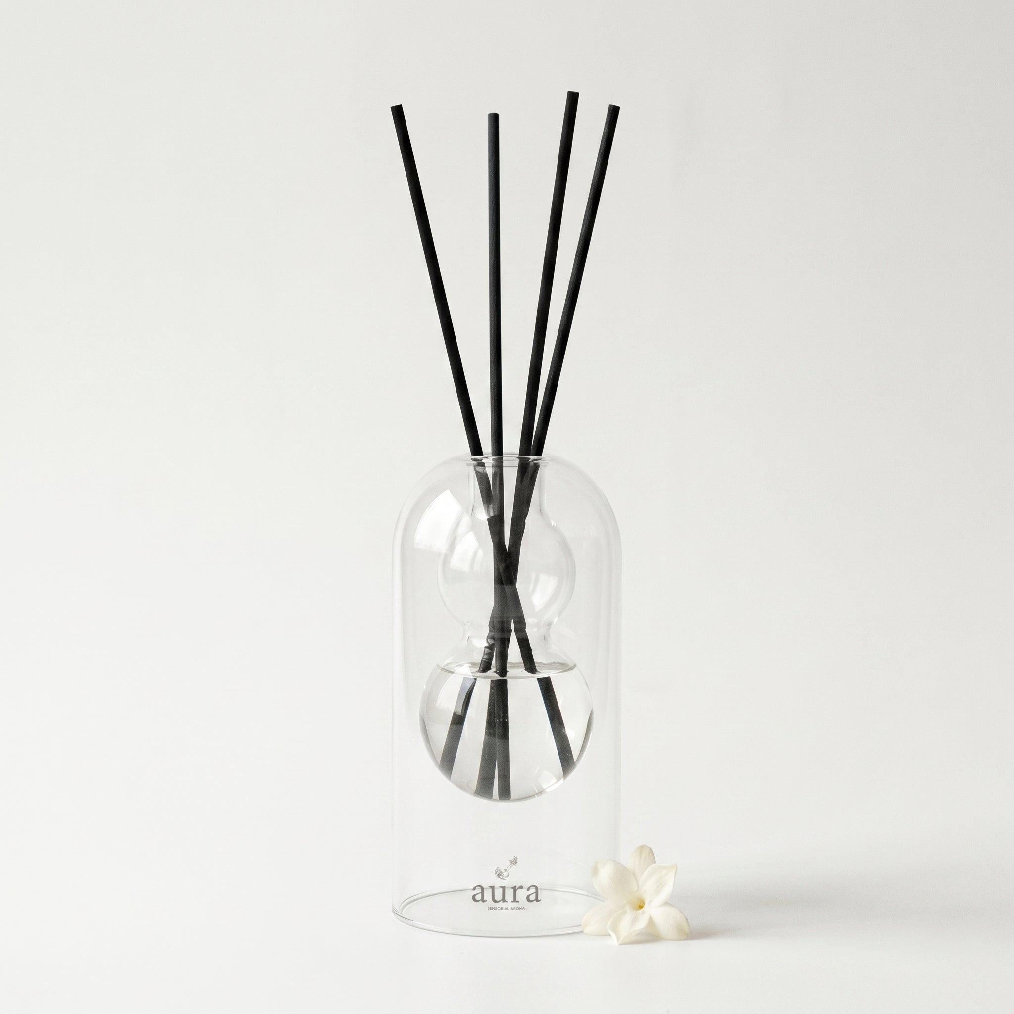 Sicilia reed diffuser - glass bottle with rattan reeds, product packshot