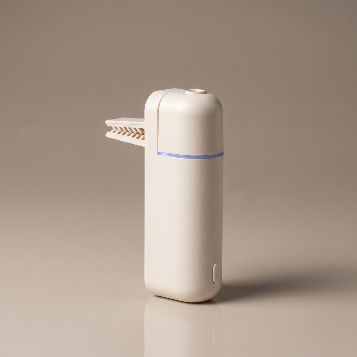 Three-quarter view of the white AURA Strada accordion vent clip
