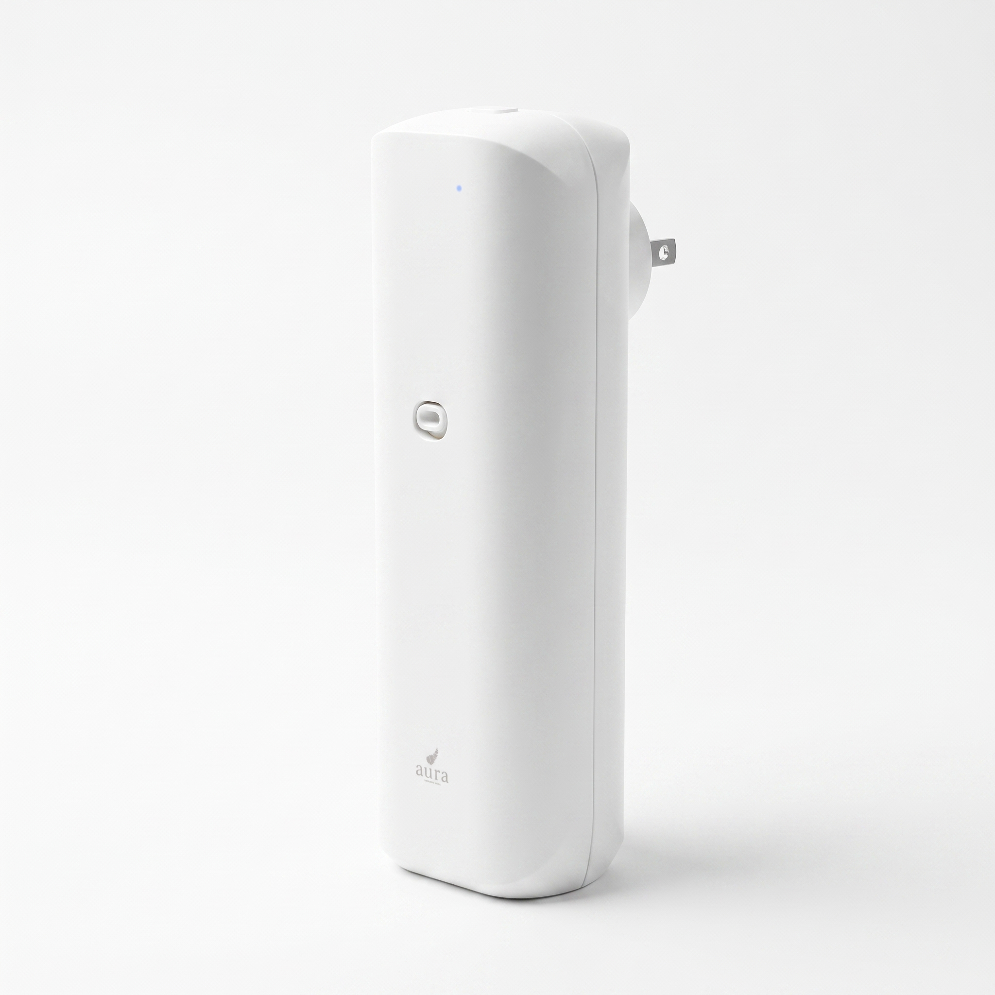 AURA Plug-In scent diffuser in white — three-quarter studio view
