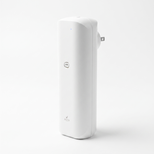 AURA Plug-In scent diffuser in white — three-quarter studio view