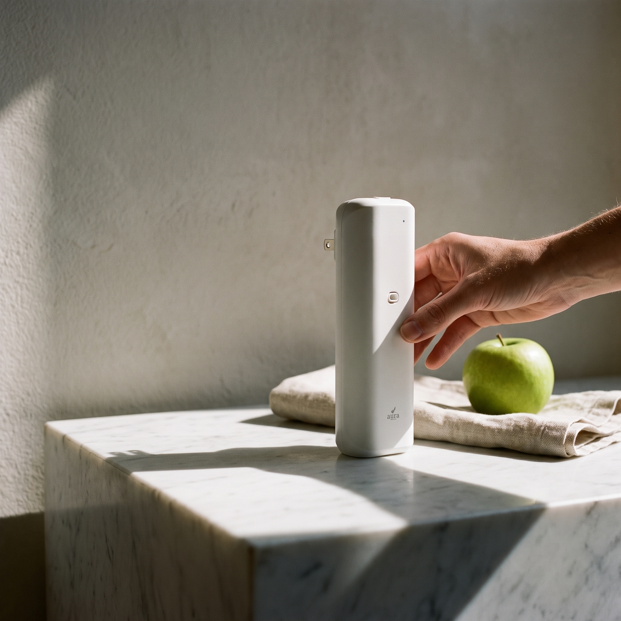 AURA Plug-In still life on marble console