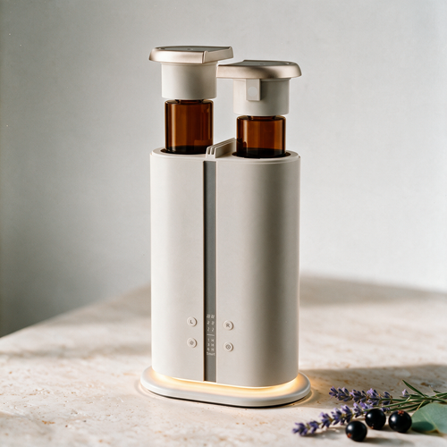 AURA Duetto open, showing its two independent amber oil tanks