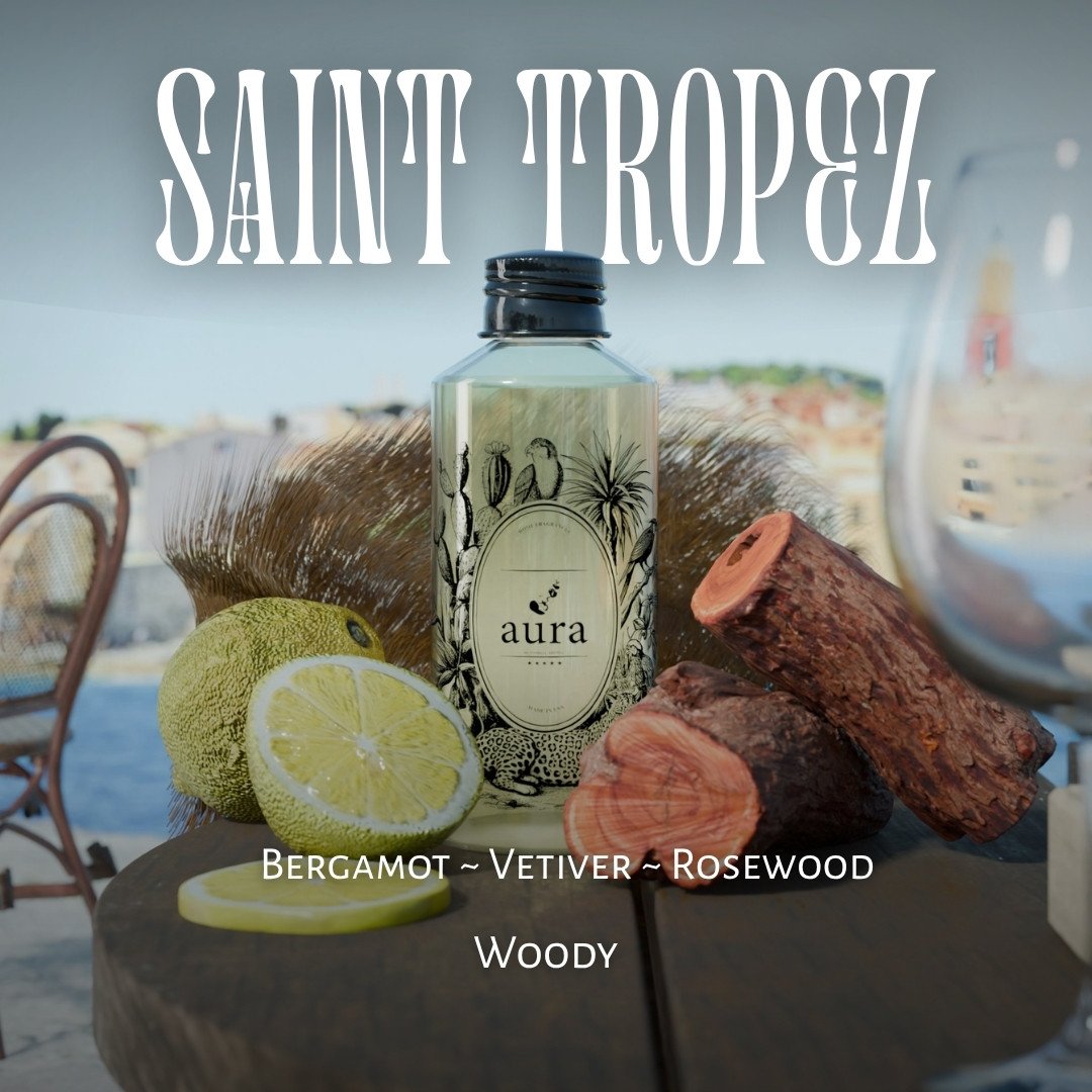 SAINT TROPEZ - Main accords Sunlit citrus drifts over rosewood decks, smoky vetiver lingers—warm, coastal, effortlessly elegant ambiance.